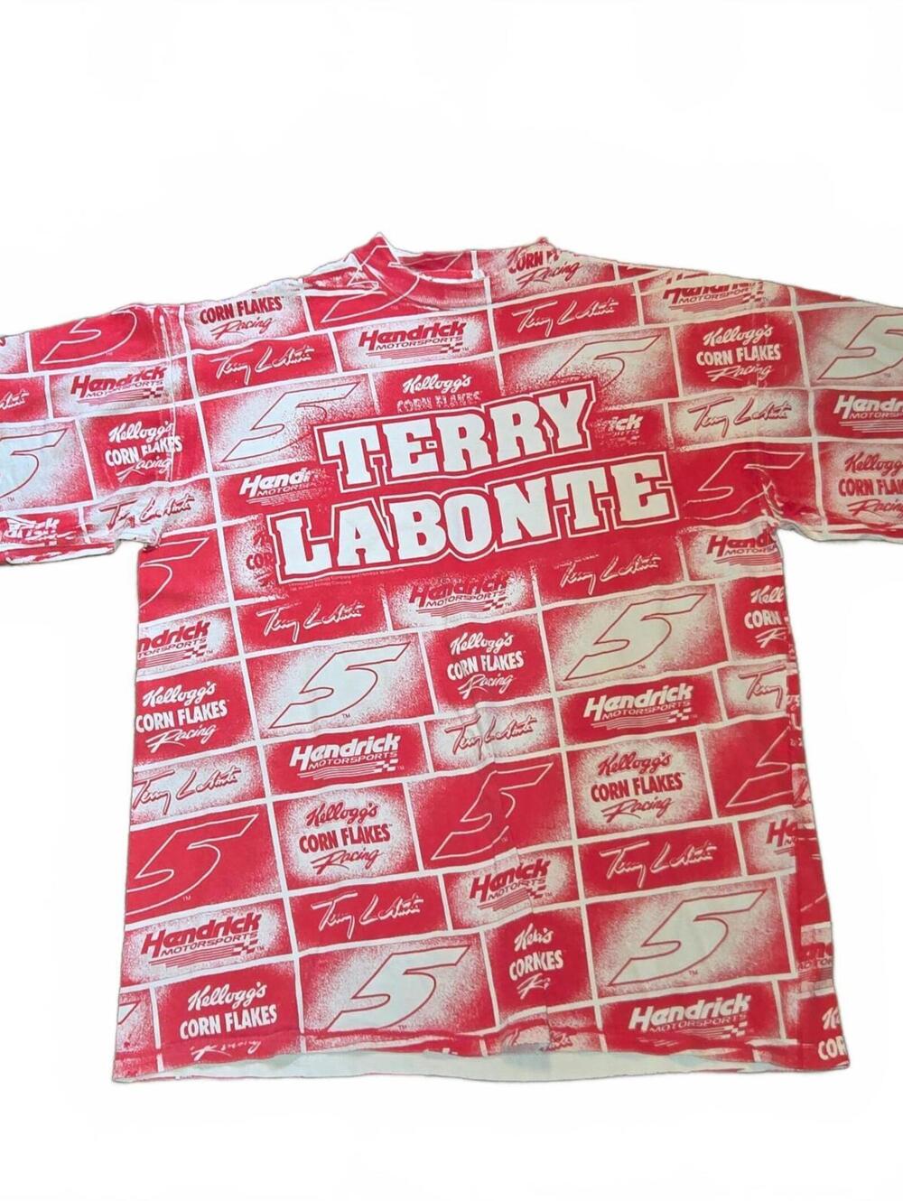 RARE Terry Labonte All Over Print T-Shirt Men's XL Red White Kellogs Nascar
